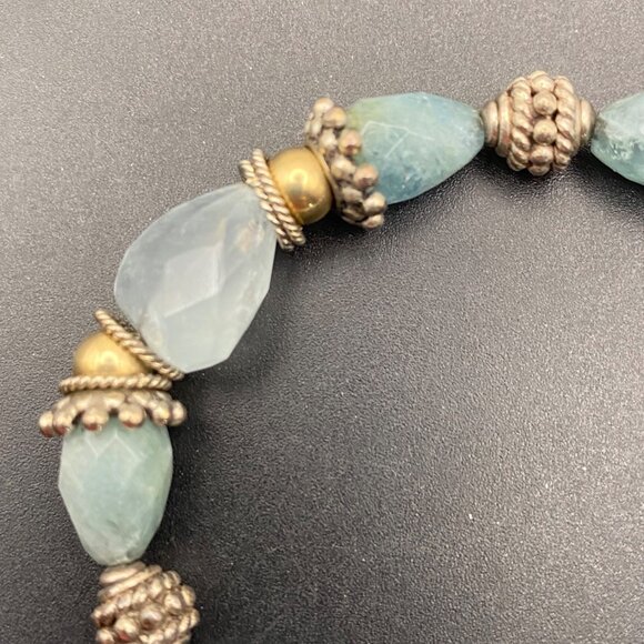 Sterling Silver & Vermeil Toggle Bracelet Blue Chalcedony Beads 6.5" 25.99g - Picture 8 of 12